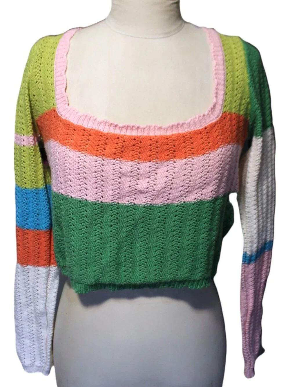 LA Hearts PacSun Crochet Knit Crop Sweater Top Striped Colorblock Y2K M